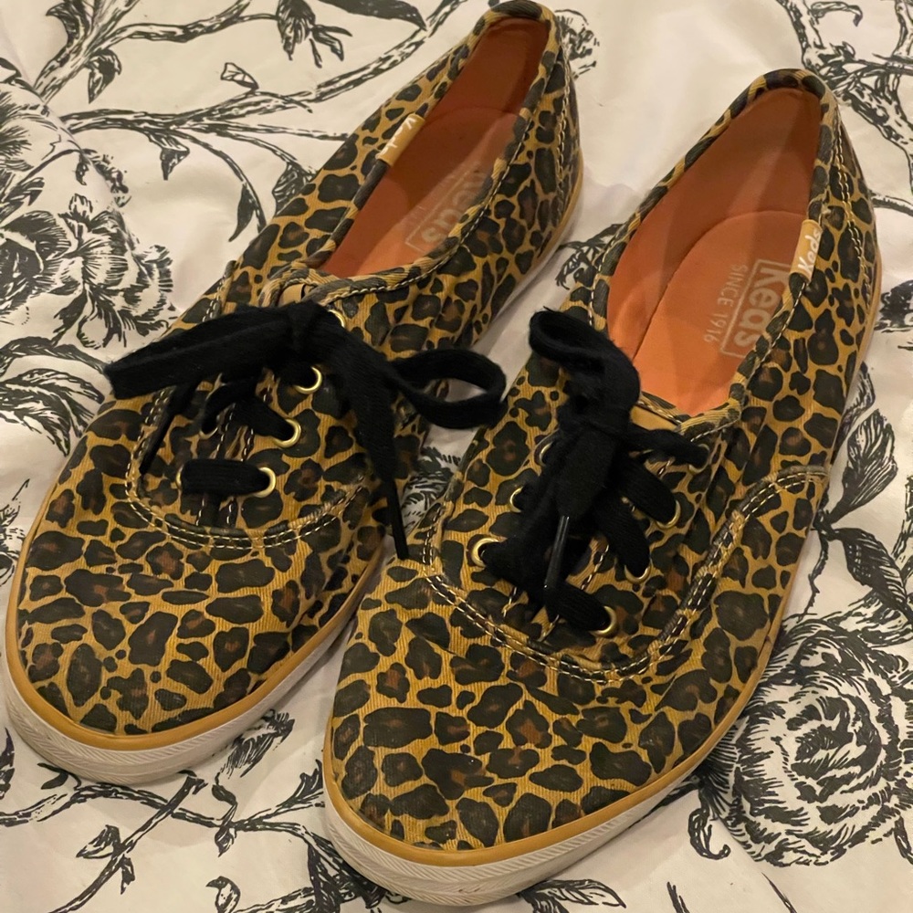 Keds Leopard Print Canvas Sneakers in Black and Tan